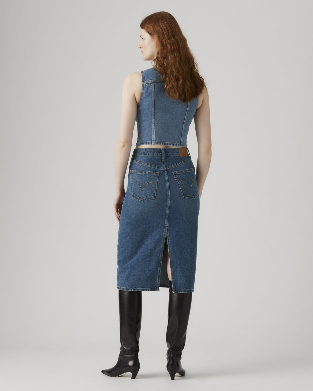 High Rise Back Slit Skirt