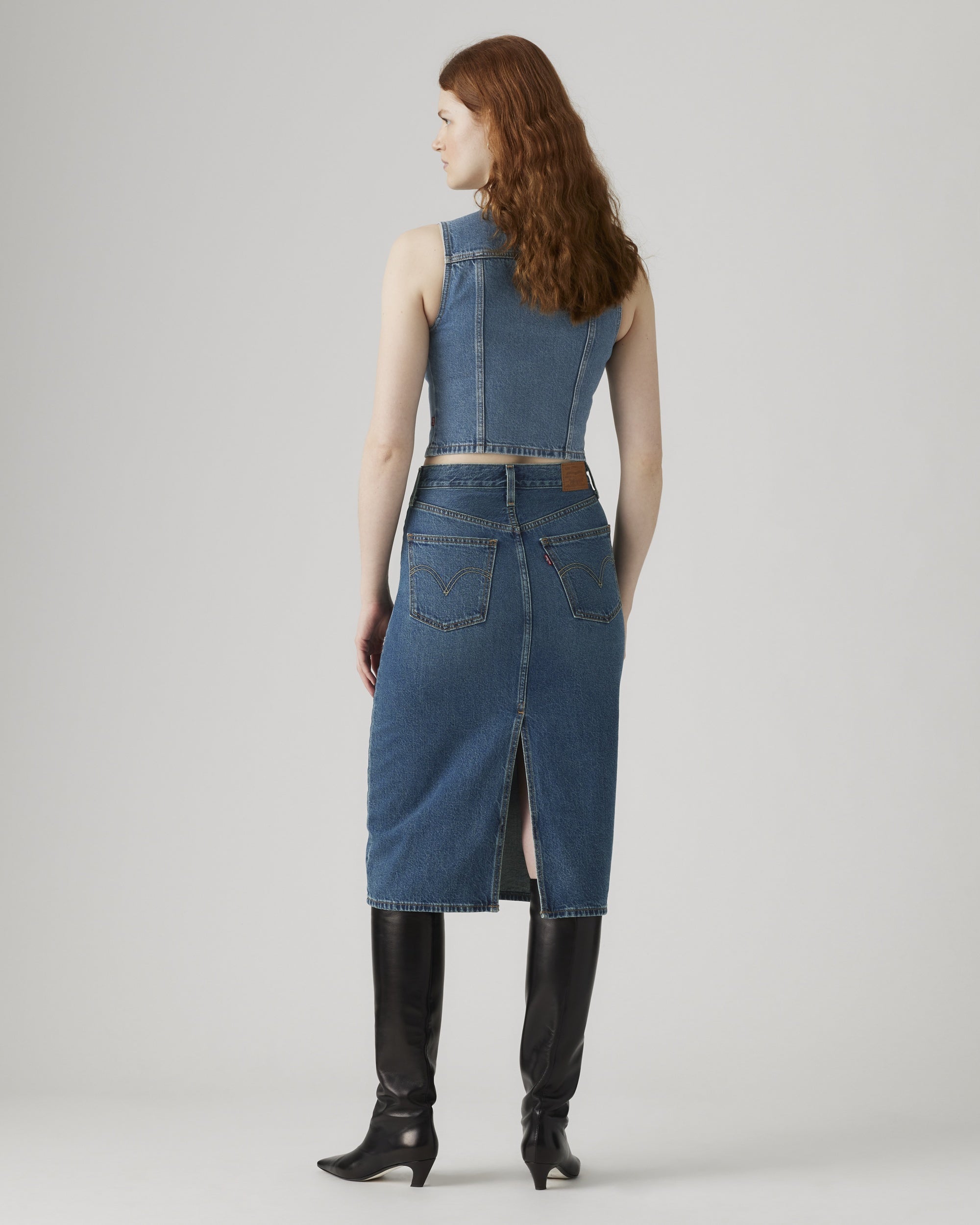 High Rise Back Slit Skirt