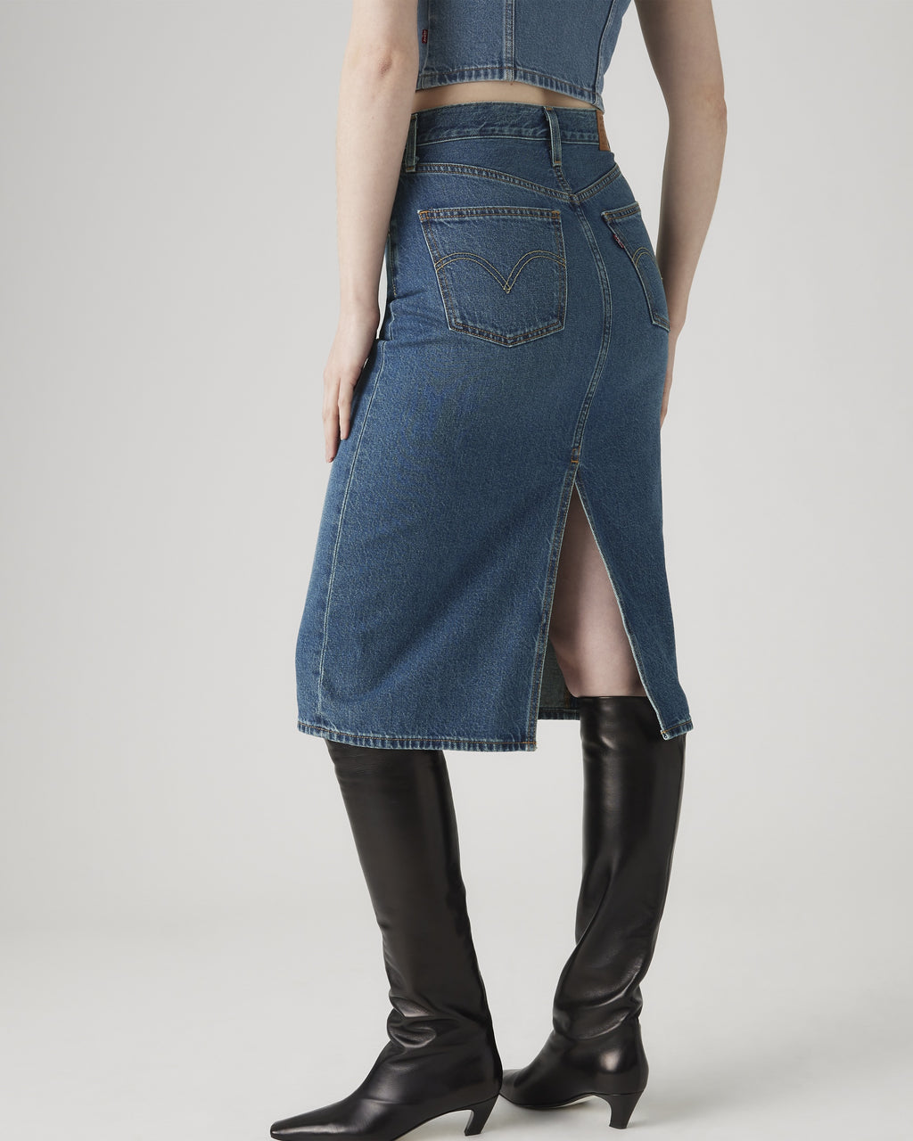 High Rise Back Slit Skirt