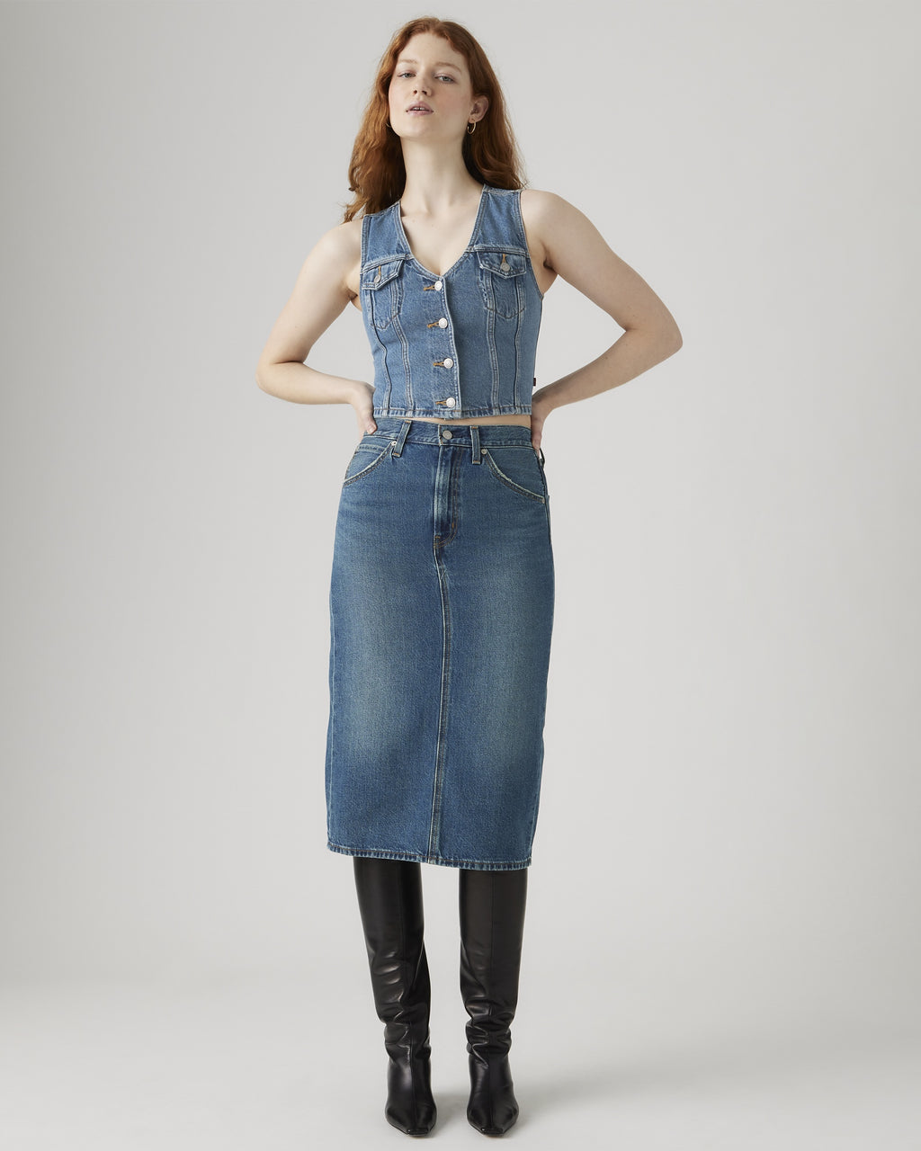 High Rise Back Slit Skirt