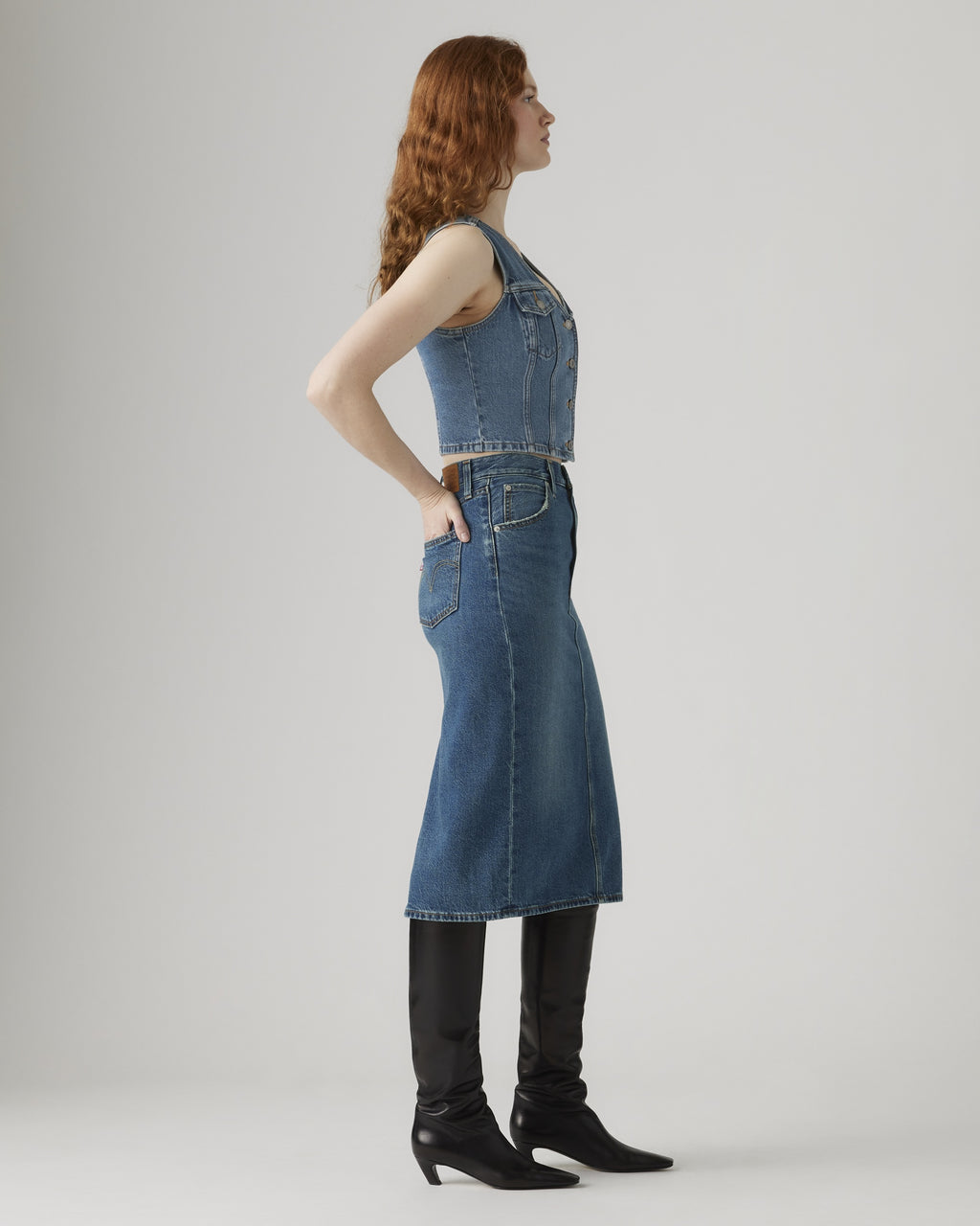 High Rise Back Slit Skirt