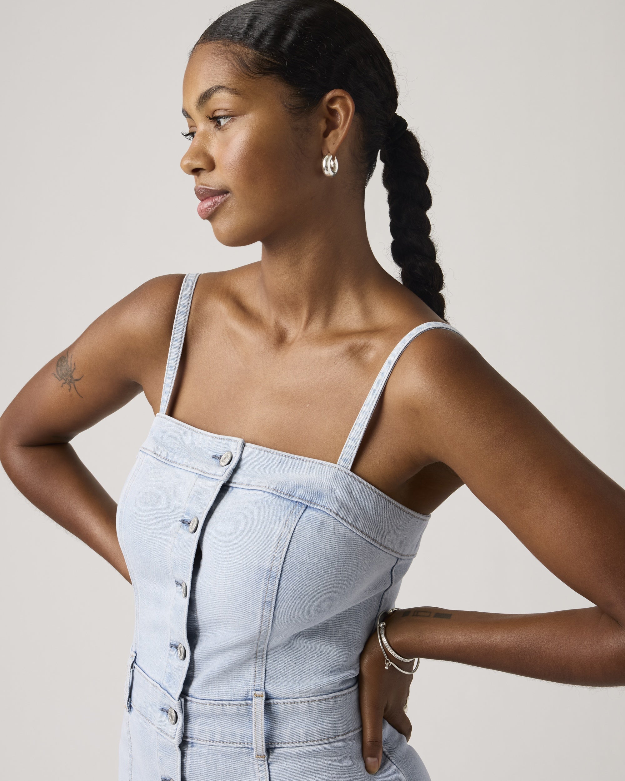 Denim Bustier Midi Dress