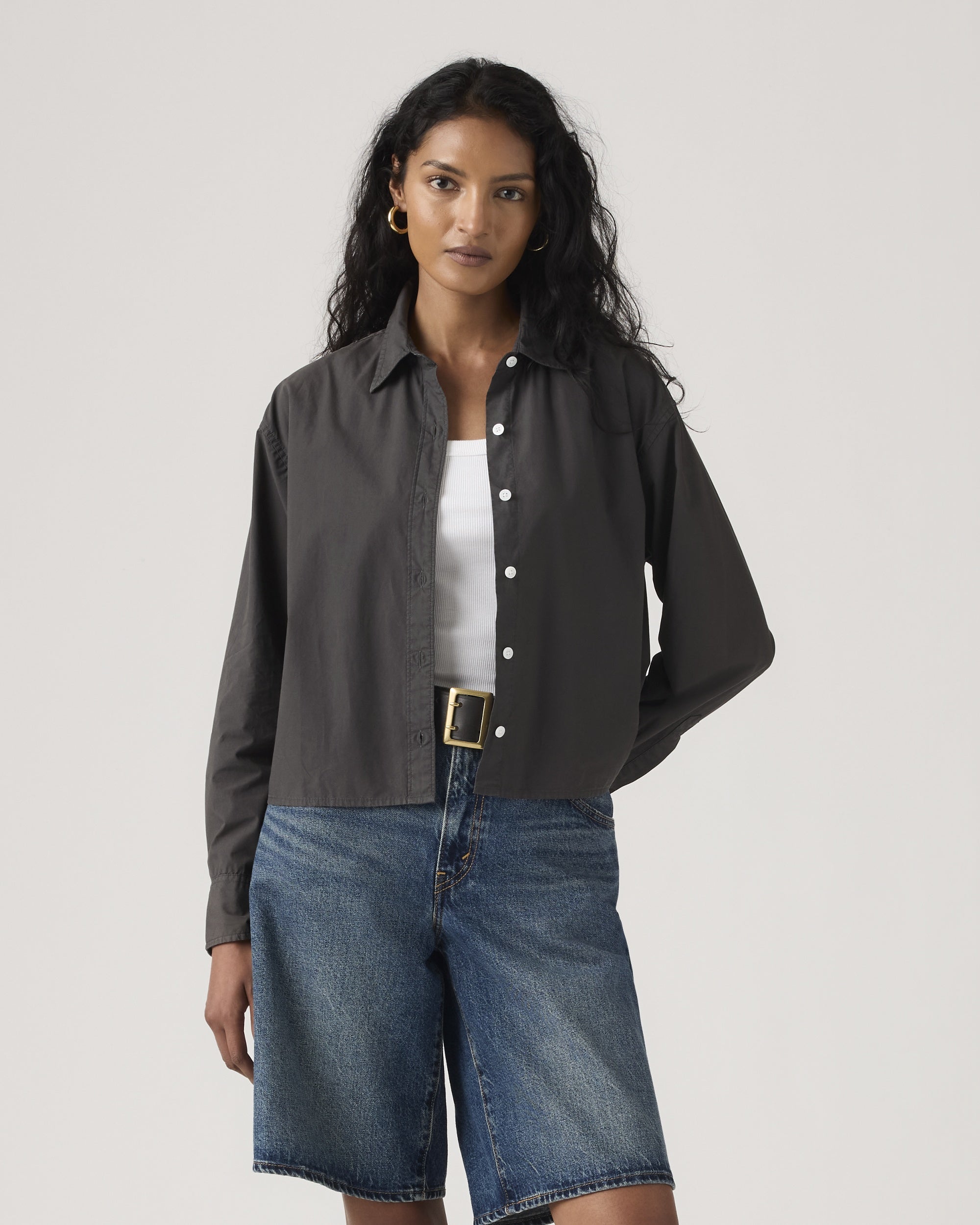 Harlie Short-sleeve Cropped Button Down Shirt