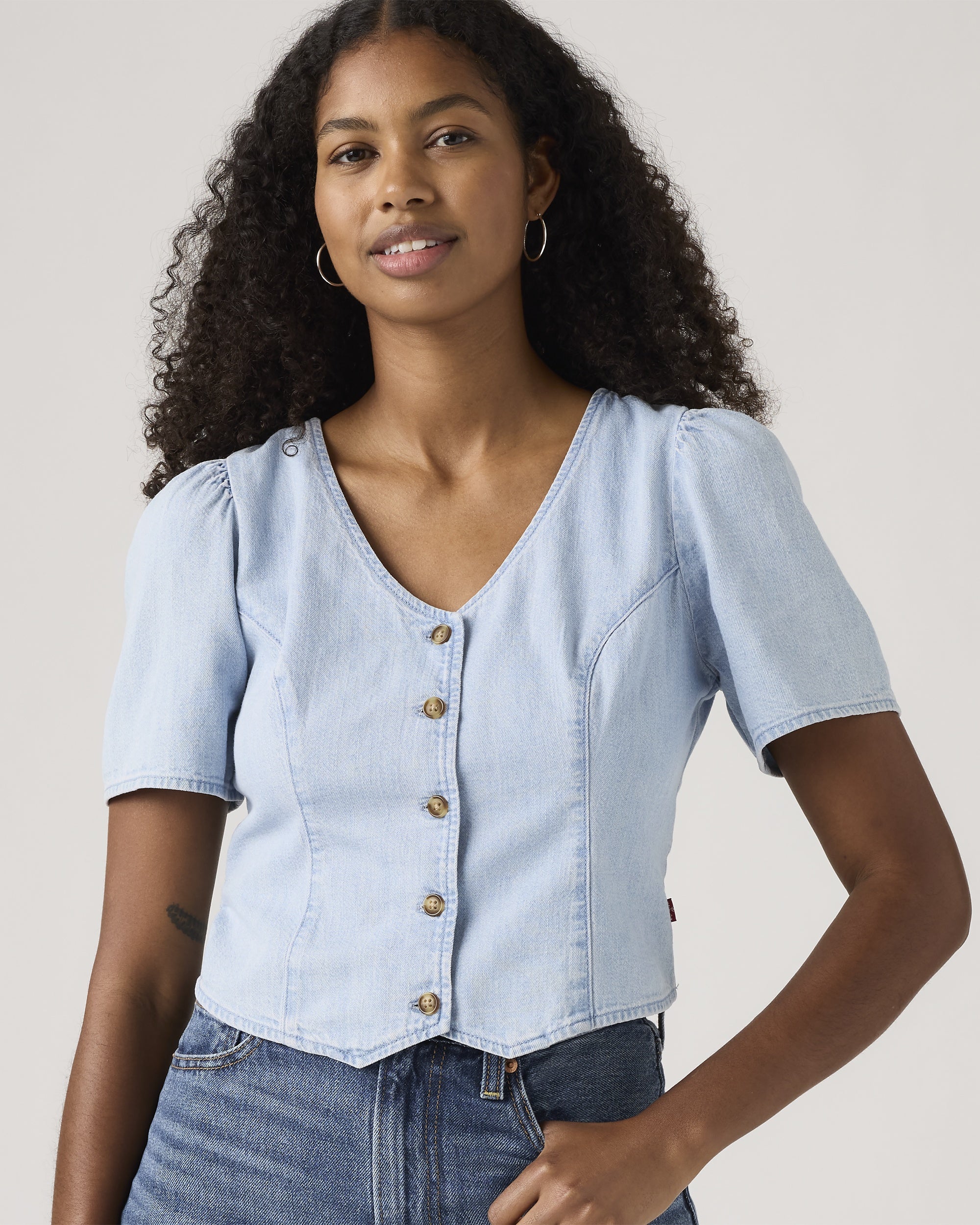 Moxie Short-sleeve Denim Blouse