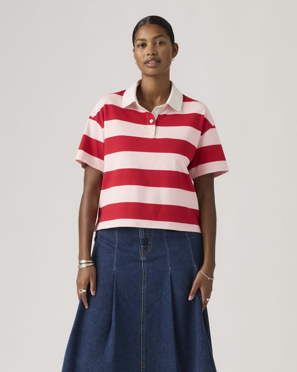 Harlie Short-sleeve Cropped Button Down Shirt