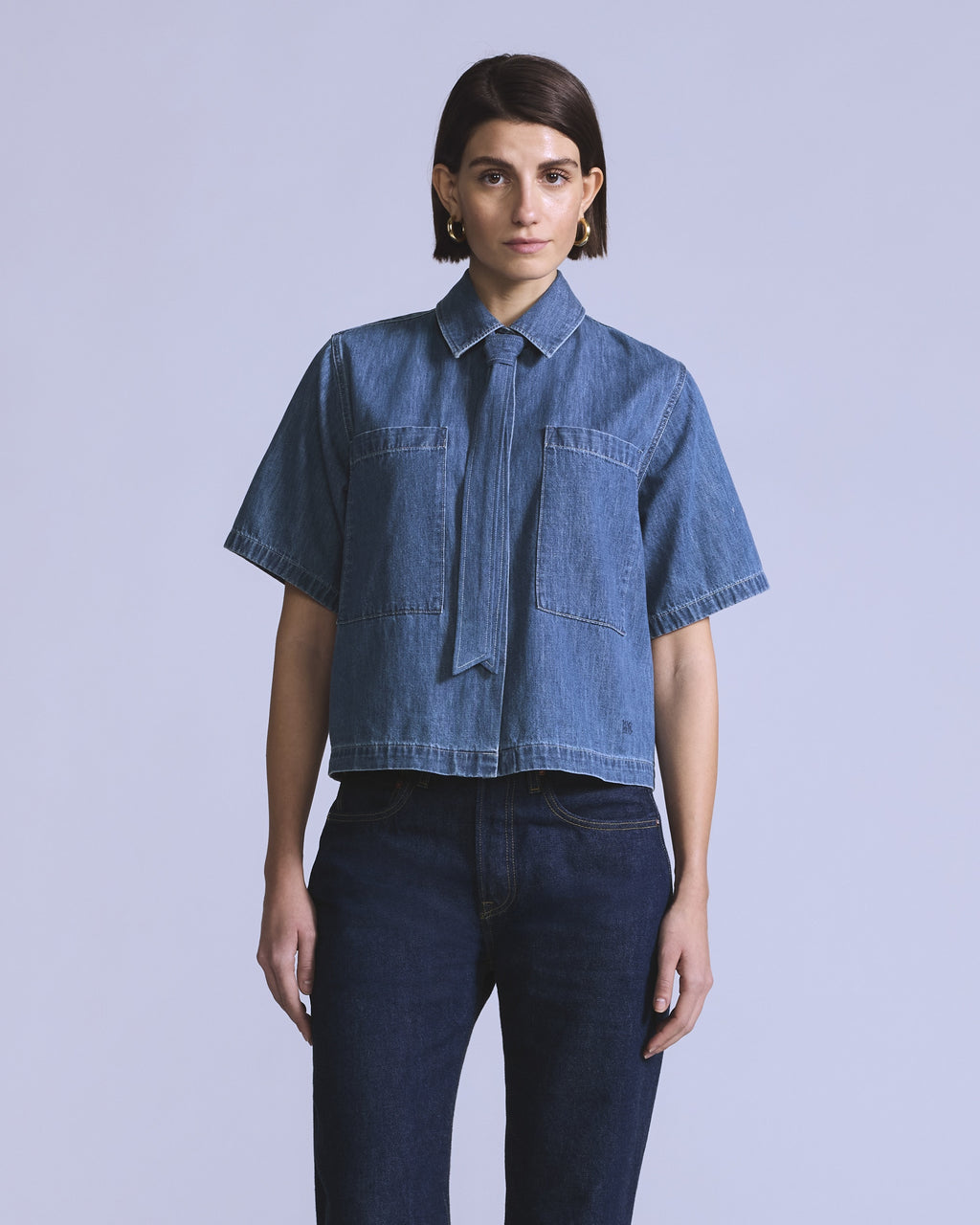 Harlie Short-sleeve Cropped Button Down Shirt