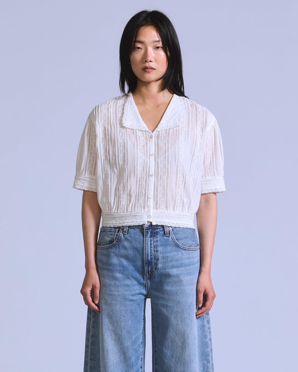 Moxie Short-sleeve Denim Blouse