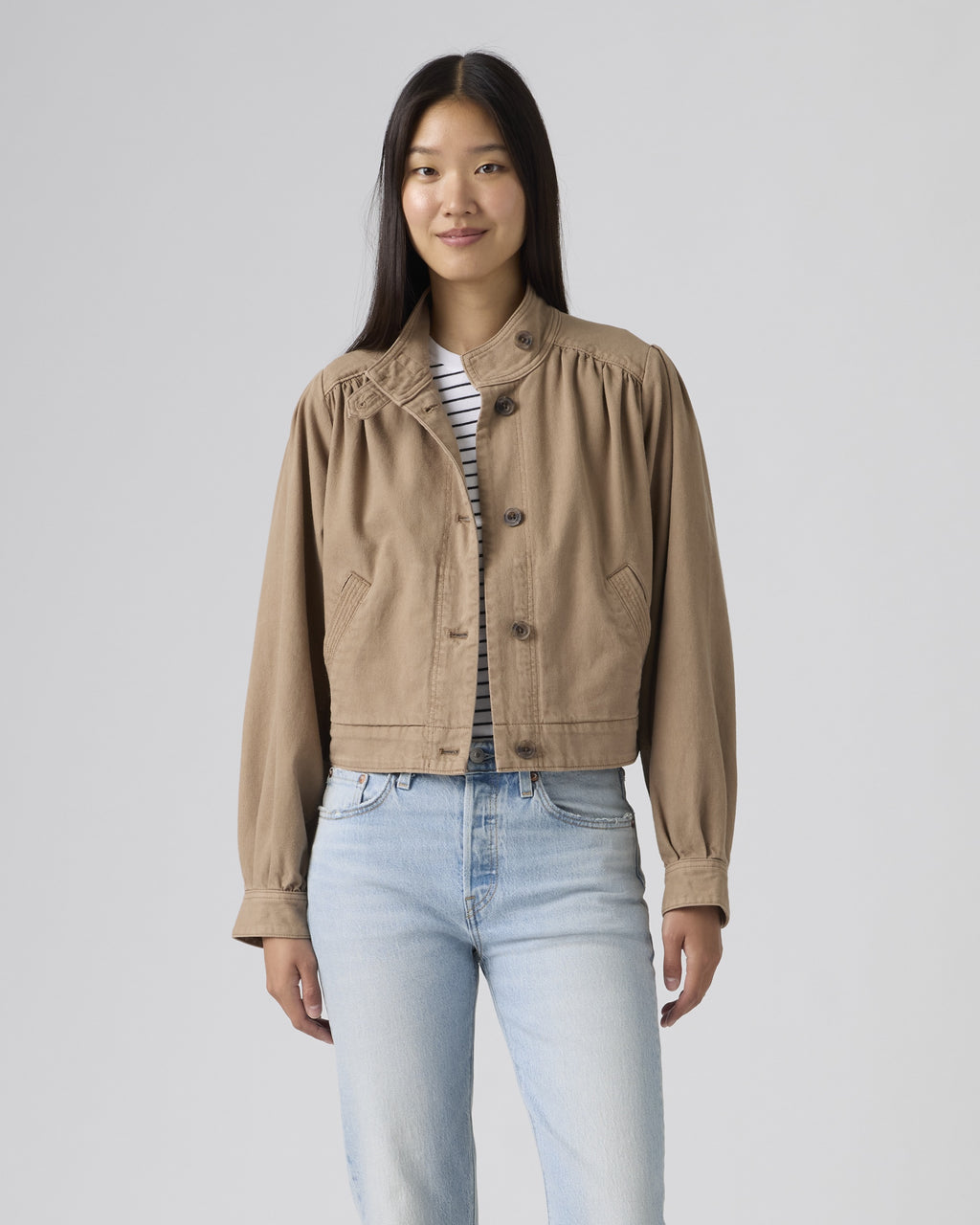 90s Shrunken Collarless Trucker Jacket