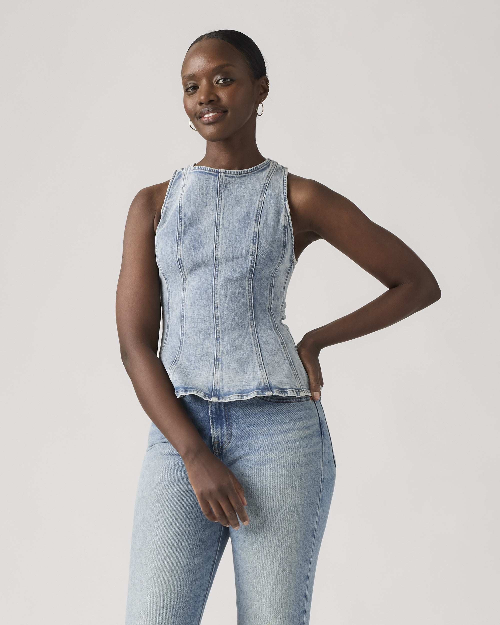 Louisa Short-sleeve Denim Midi Dress