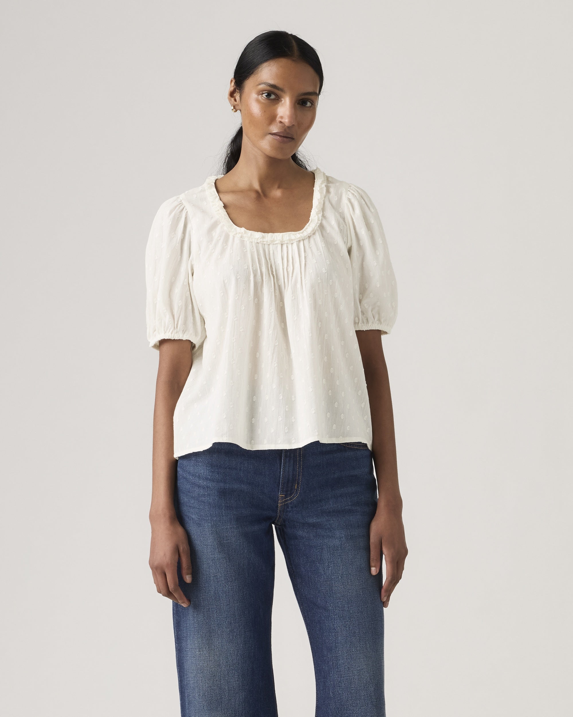 Darling Short-sleeve Cutwork Blouse