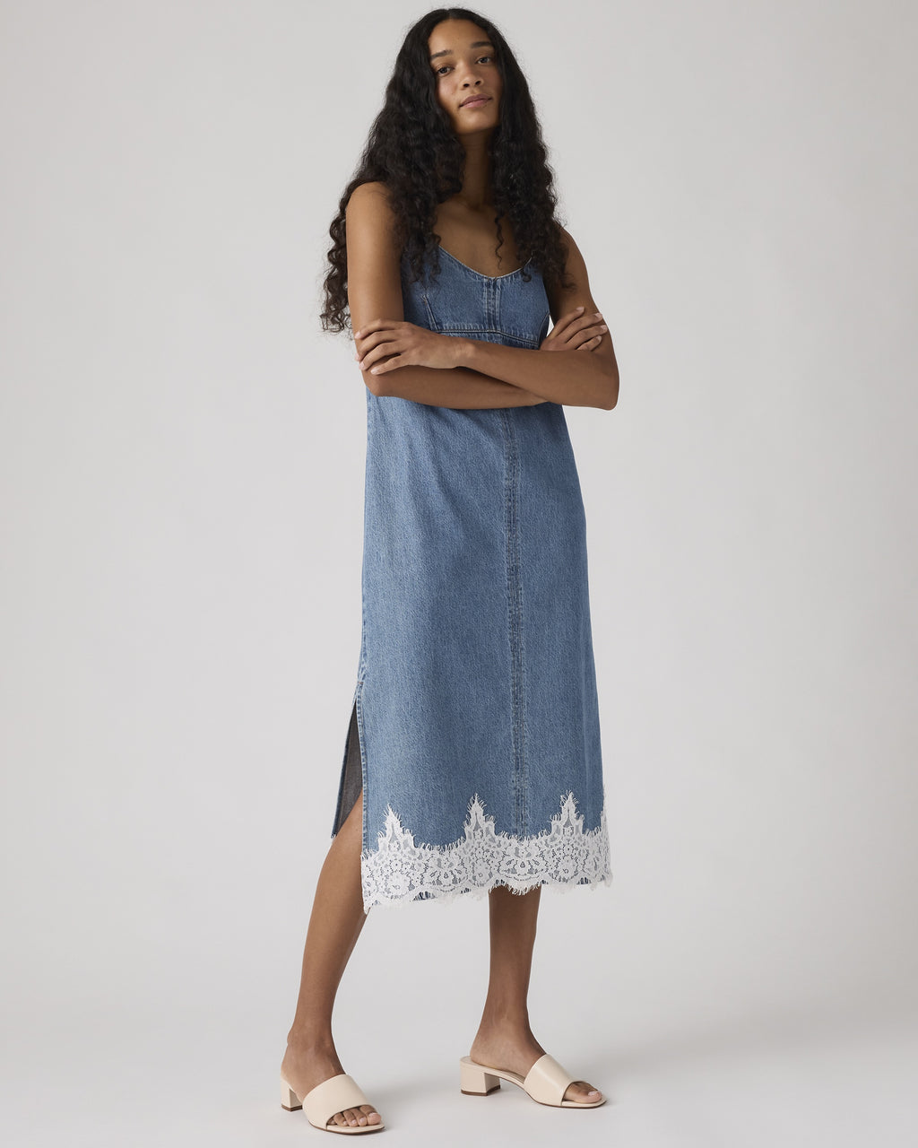 90's Denim Slip Midi Dress