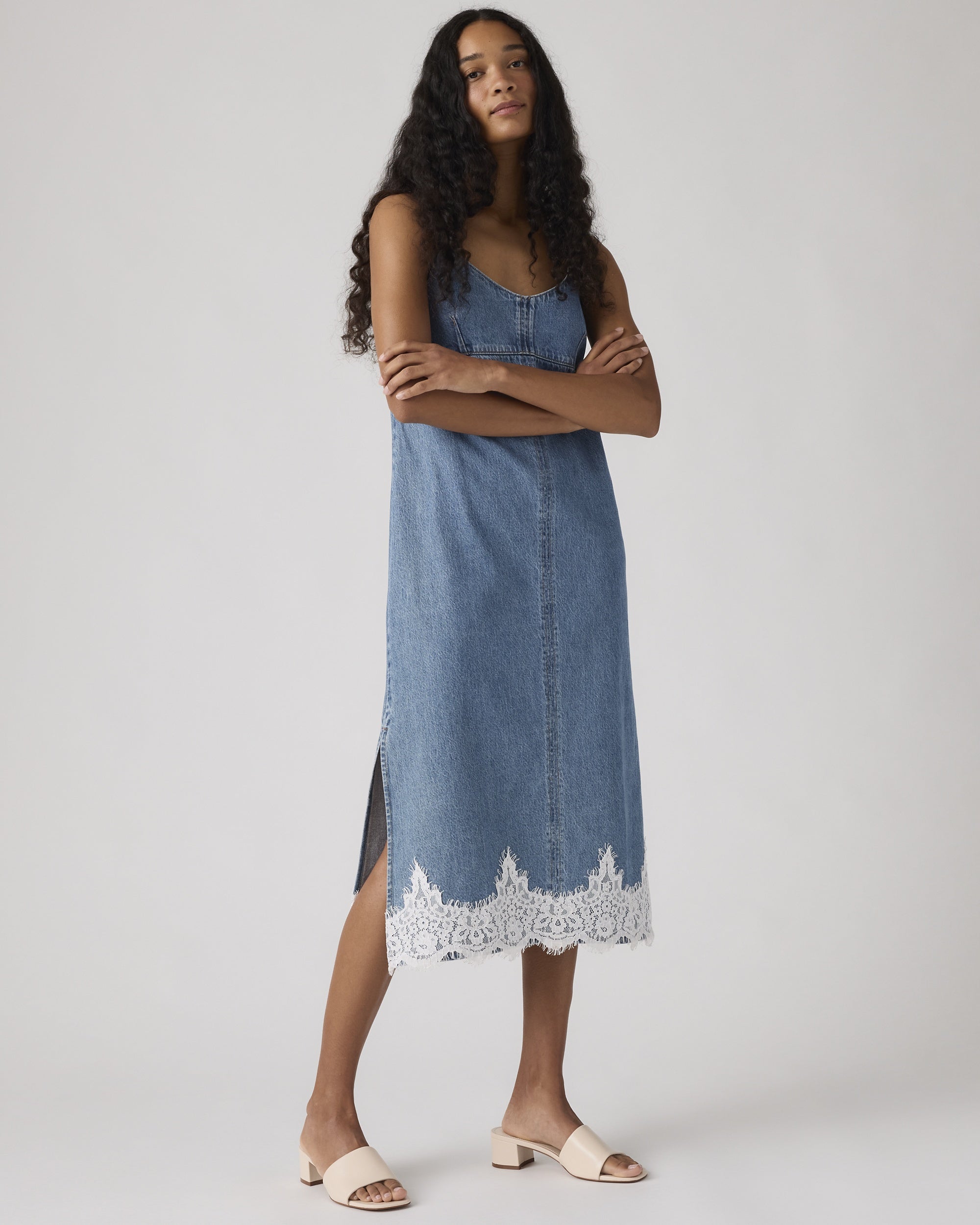 90's Denim Slip Midi Dress