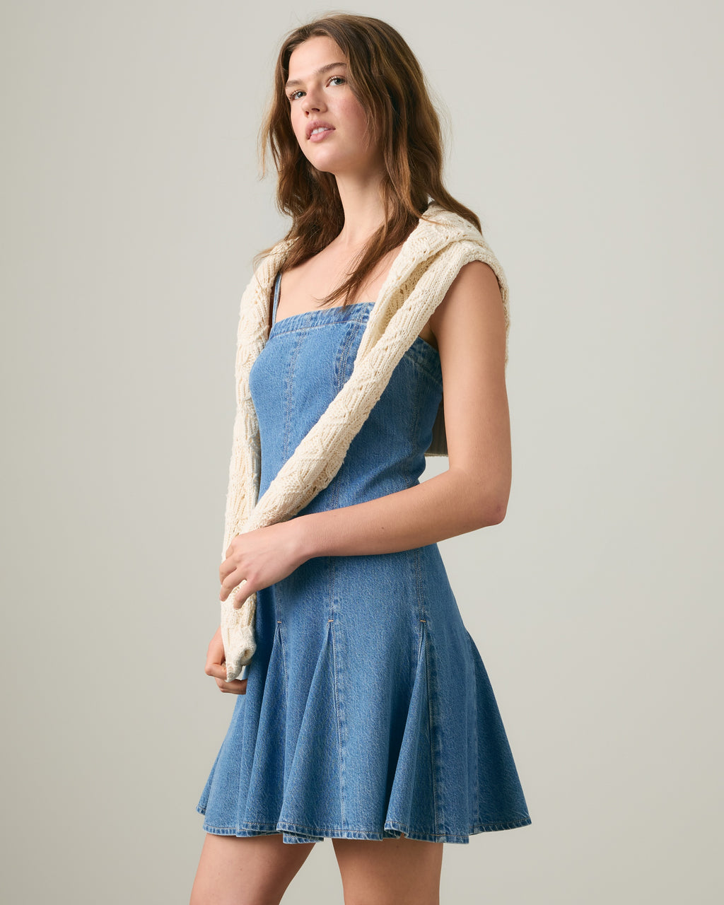 Denim Godet Mini Lightweight Dress