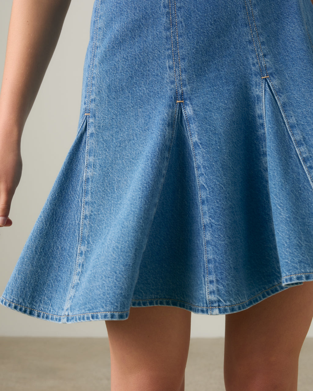 Denim Godet Mini Lightweight Dress
