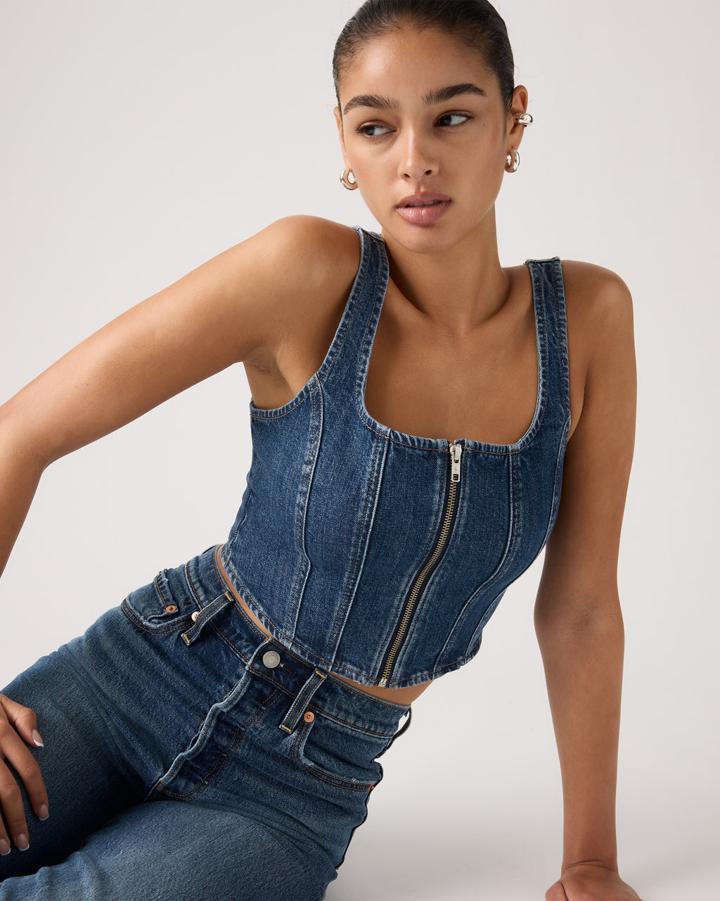 Seamed Zip Bustier Top