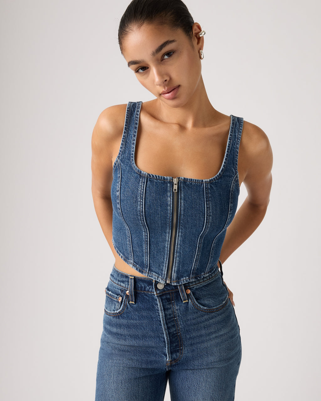 Seamed Zip Bustier Top