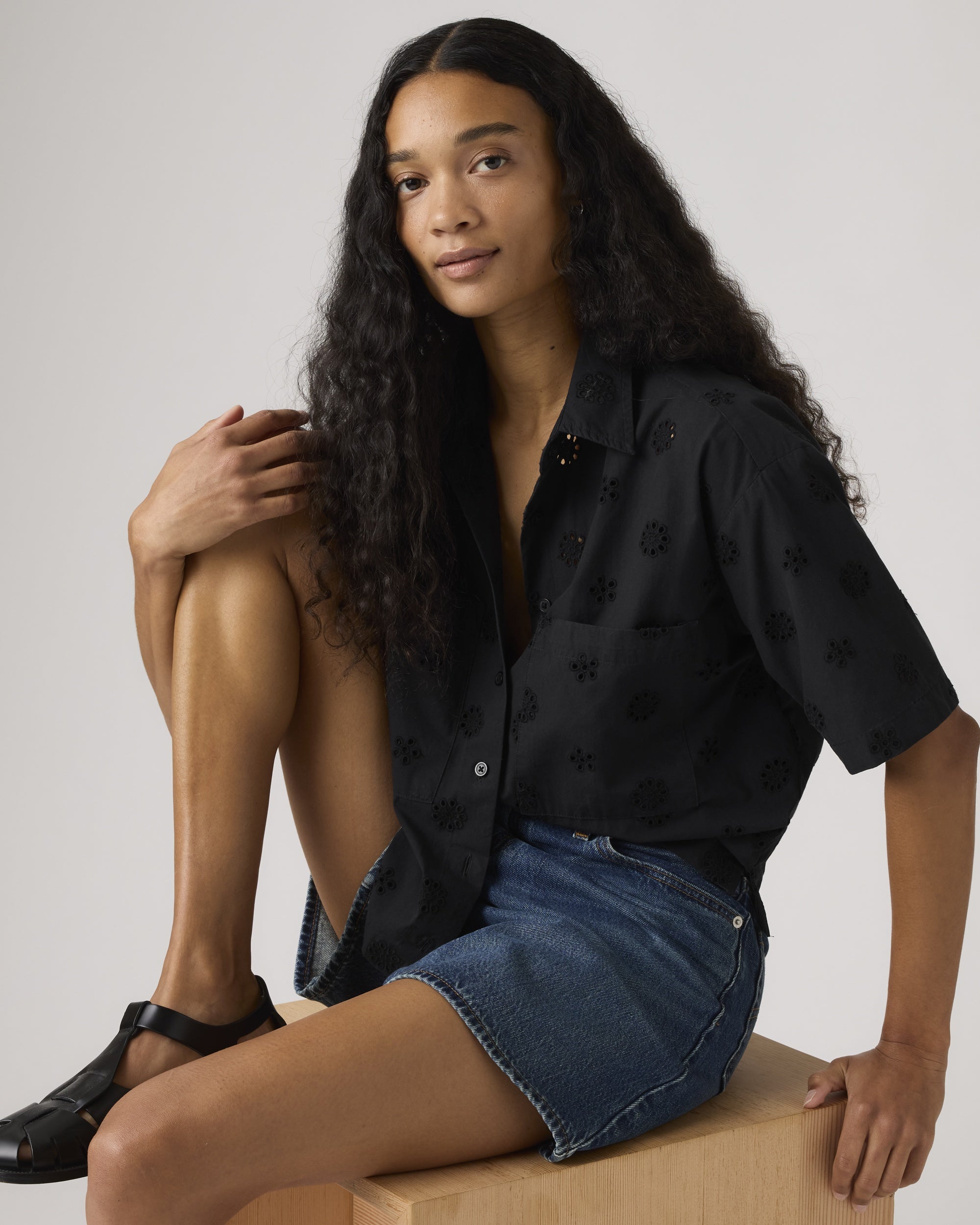 Harlie Novelty Short-sleeve Cropped Shirt