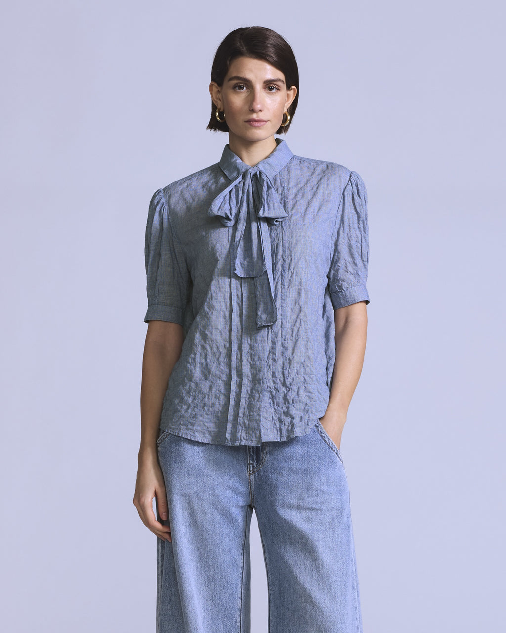 Harlie Short-sleeve Cropped Button Down Shirt