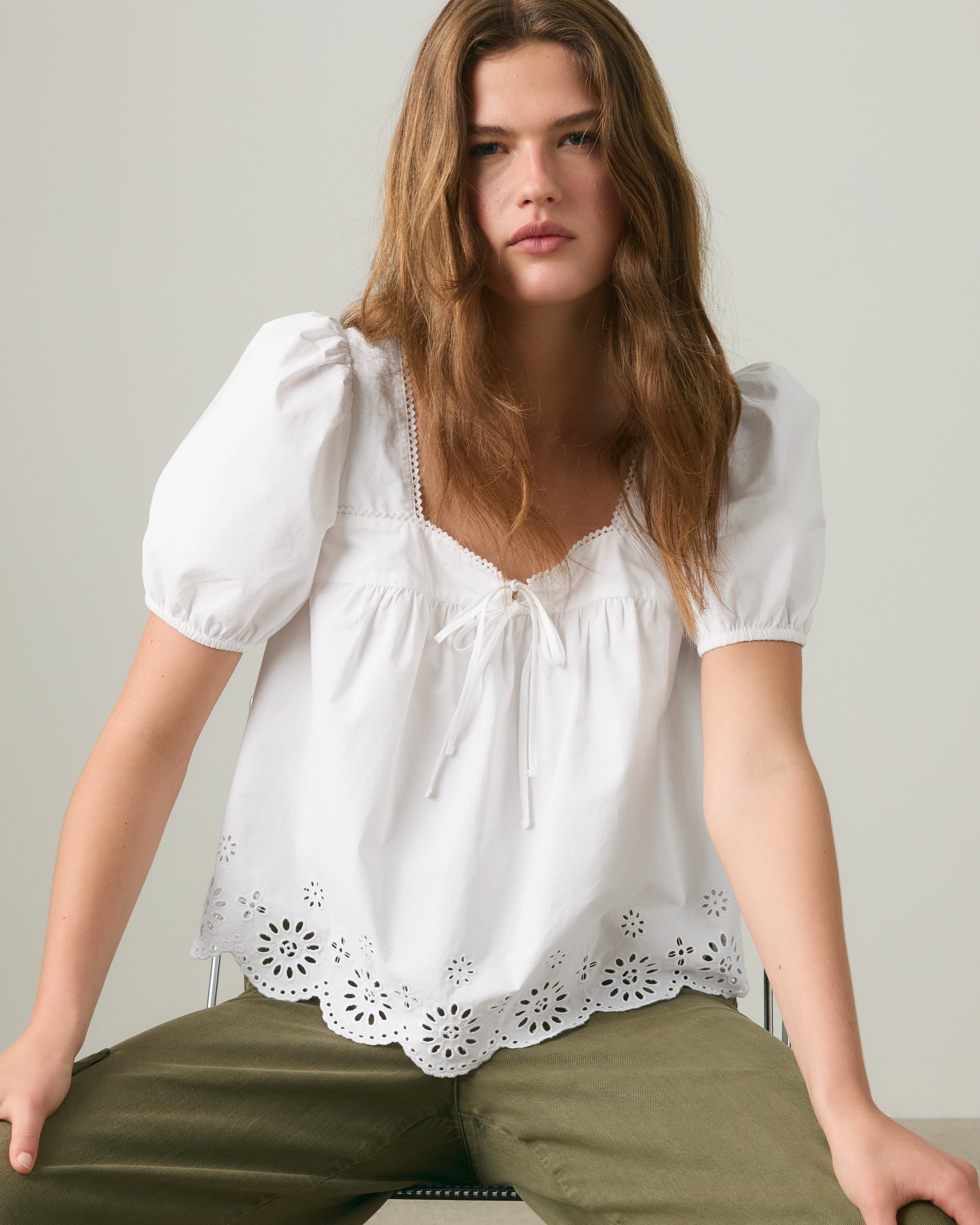 Darling Short-sleeve Cutwork Blouse