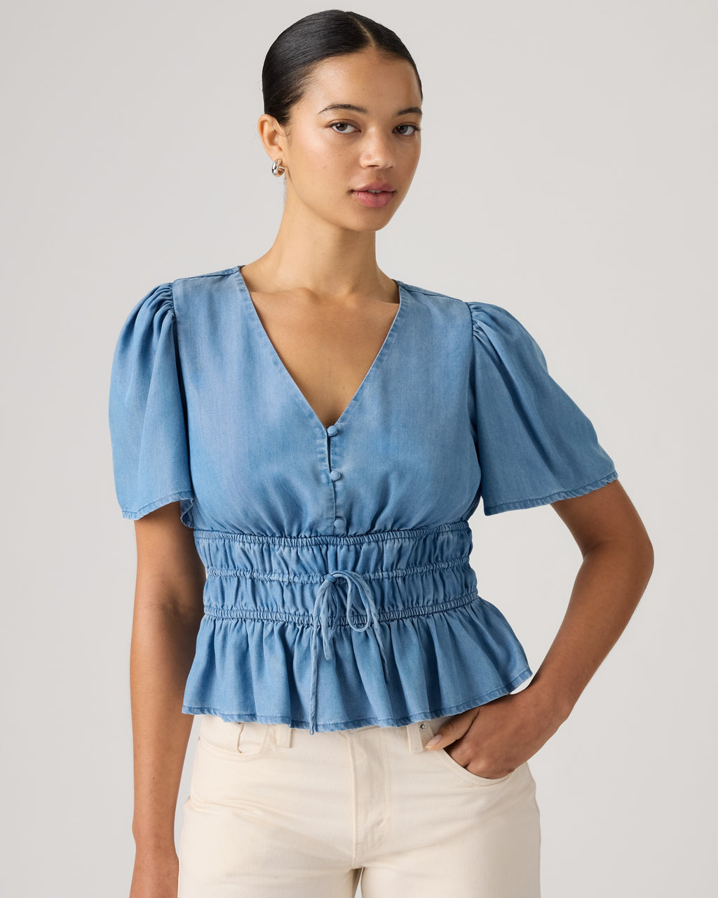 Rylan Short-sleeve Crepe Blouse
