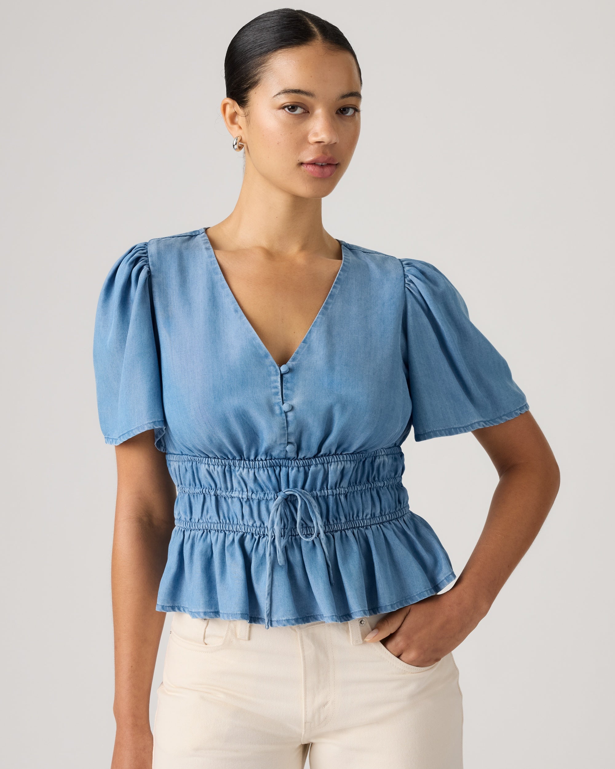 Rylan Short-sleeve Crepe Blouse