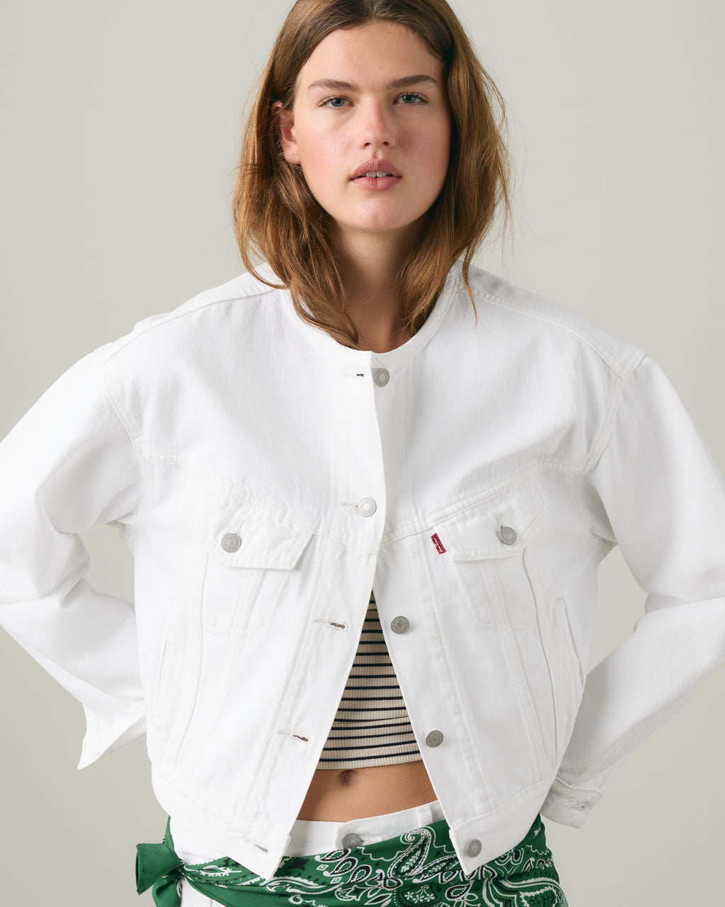 90s Shrunken Collarless Trucker Jacket