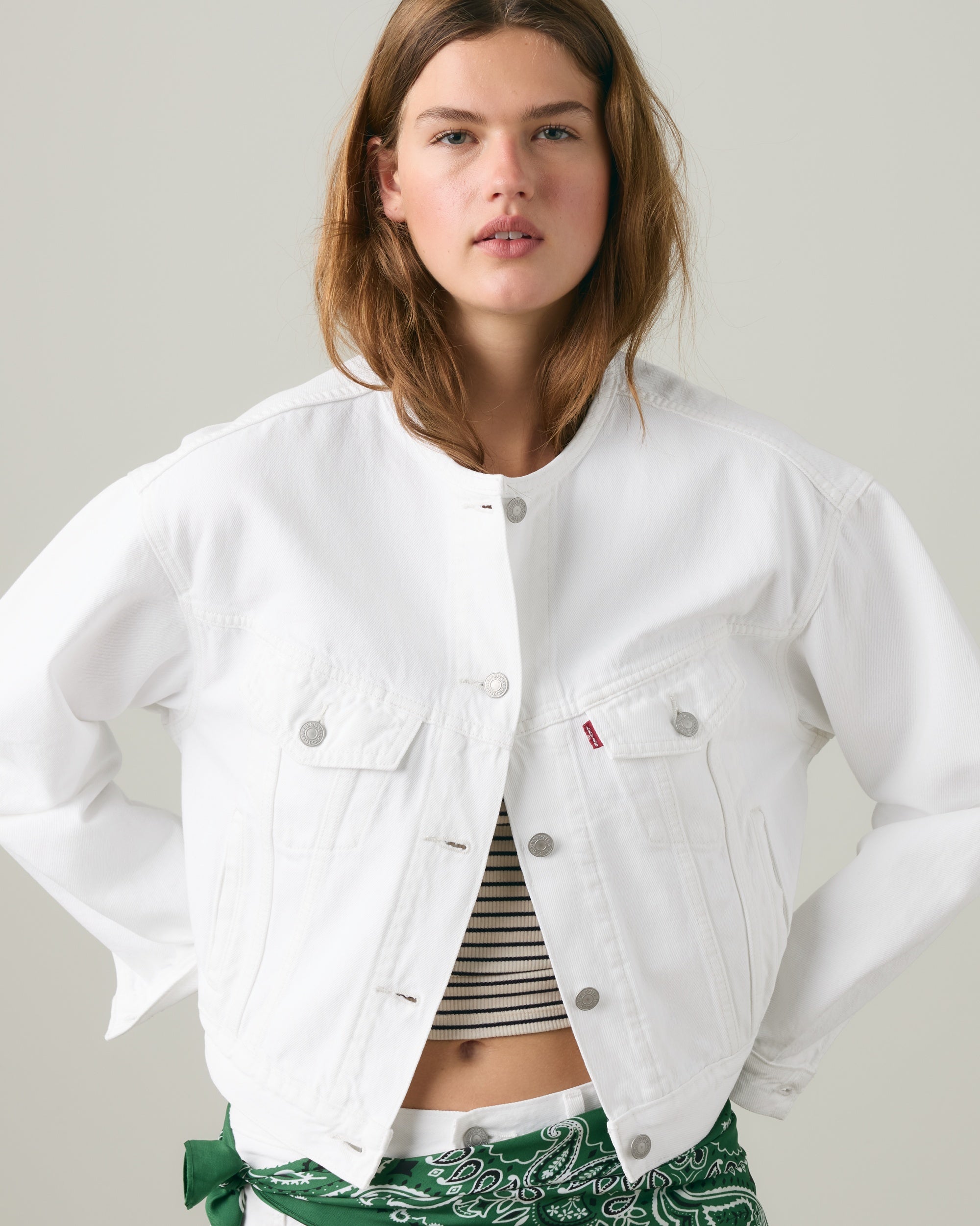 90s Shrunken Collarless Trucker Jacket