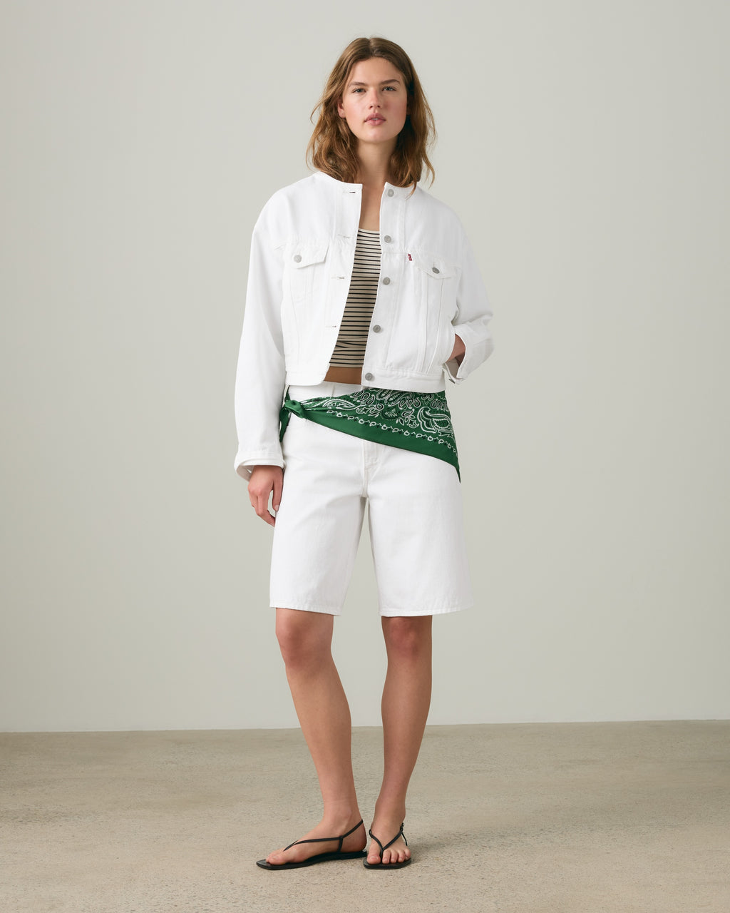 90s Shrunken Collarless Trucker Jacket