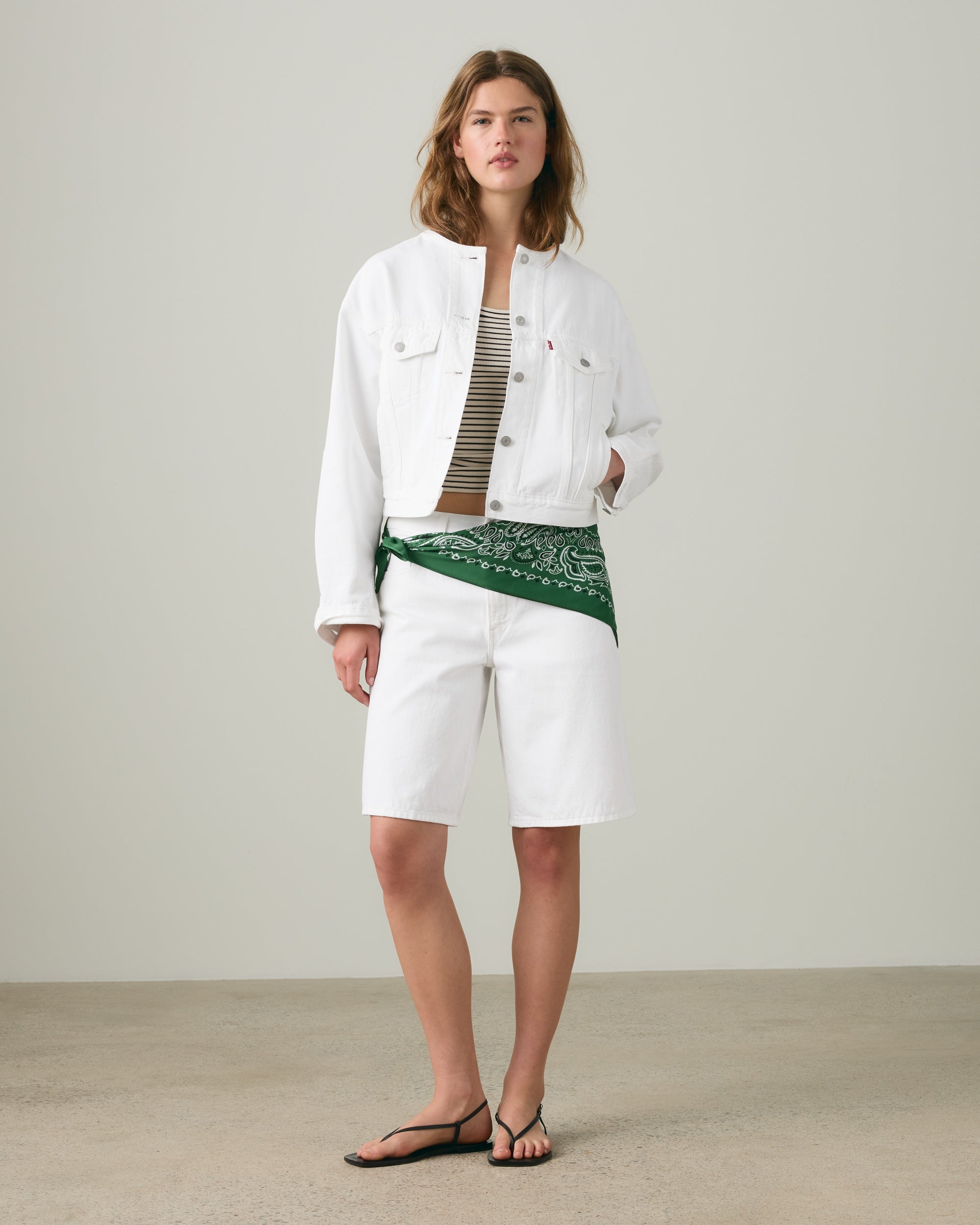 90s Shrunken Collarless Trucker Jacket