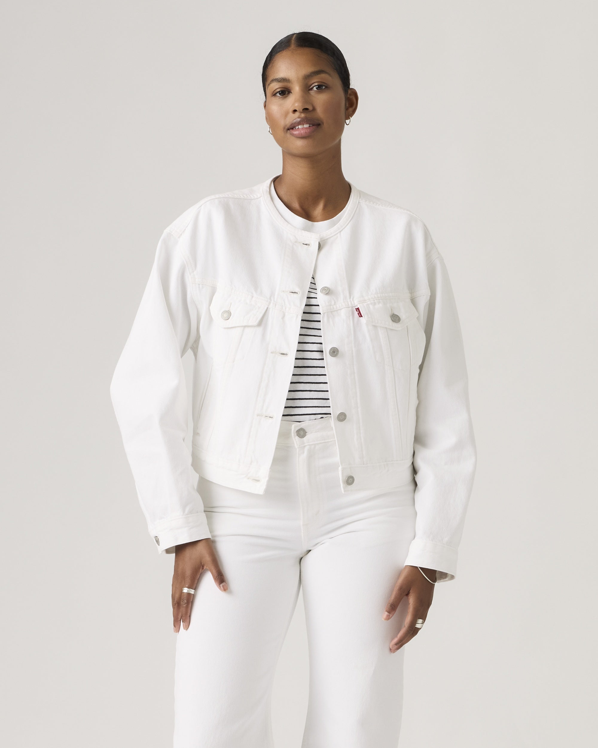 90s Shrunken Collarless Trucker Jacket