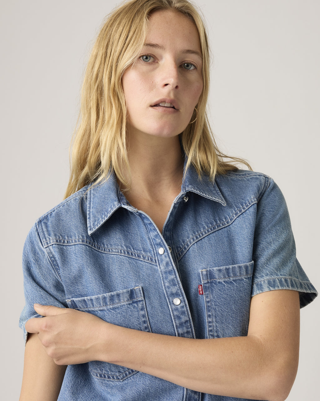 Louisa Short-sleeve Denim Midi Dress