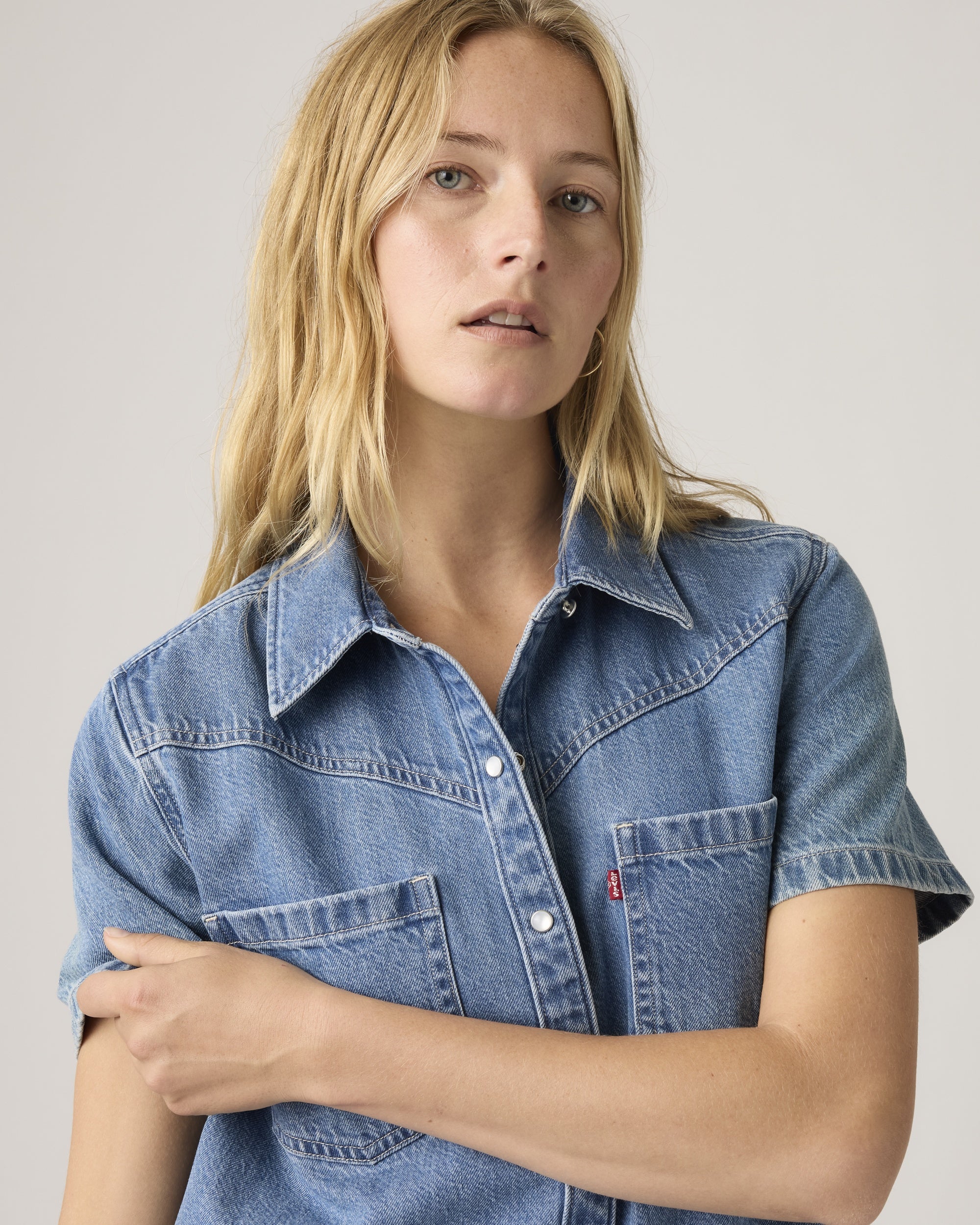 Louisa Short-sleeve Denim Midi Dress
