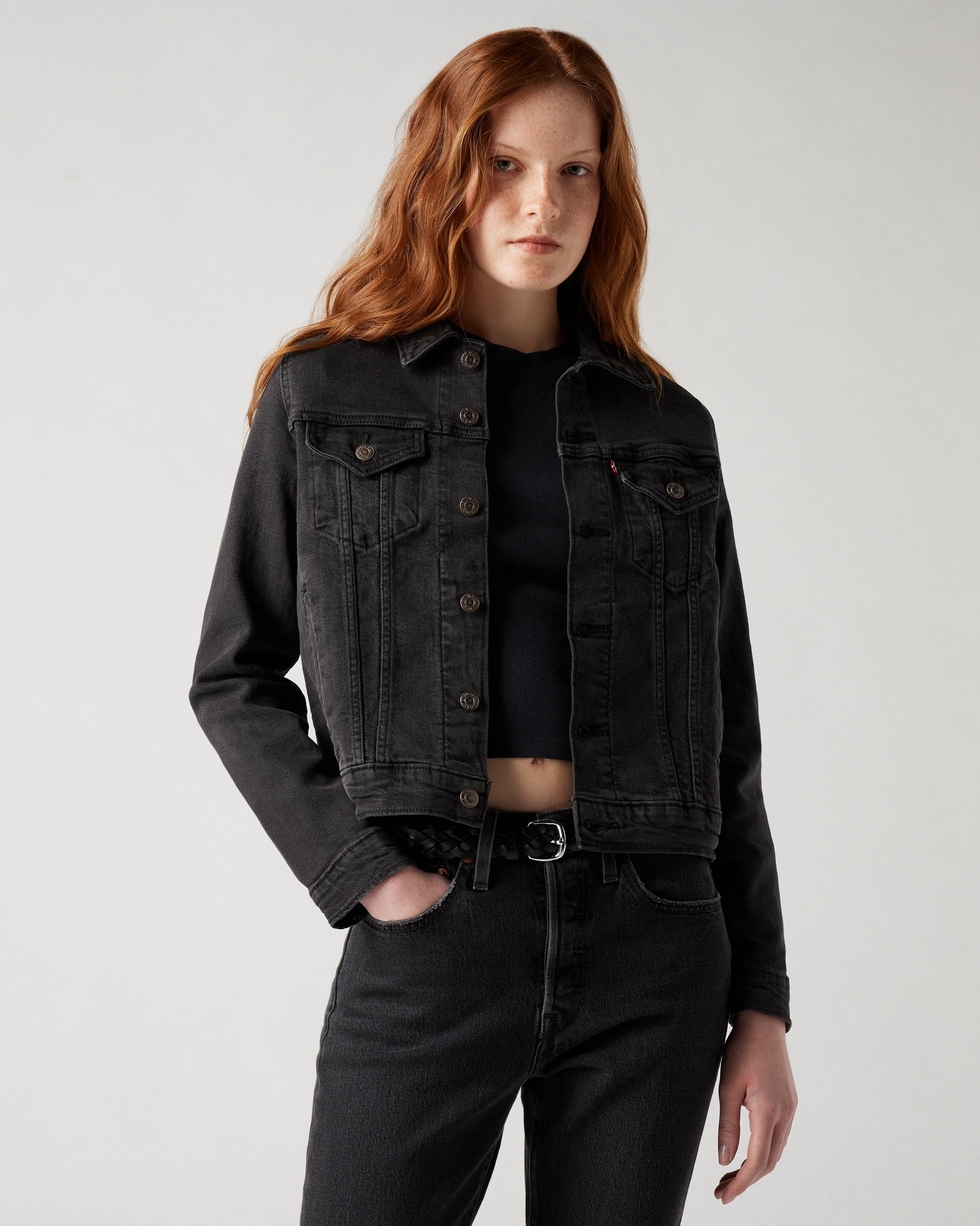 90s Shrunken Collarless Trucker Jacket